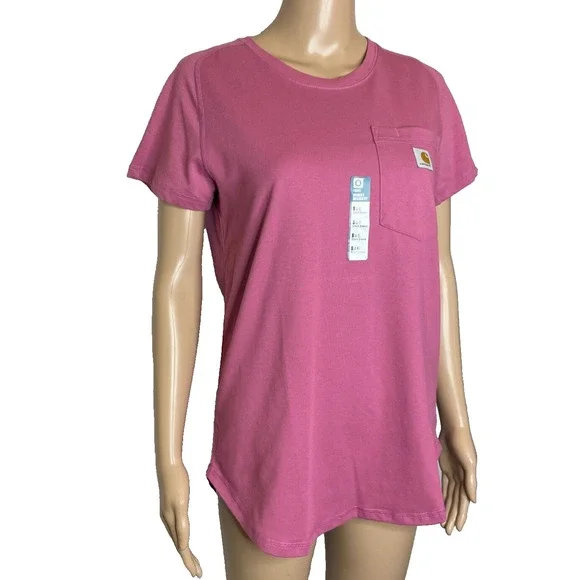Women's Small Carhartt Force Relaxed Fit Midweight Pocket Pink T-Shirt - Picture 2 of 6